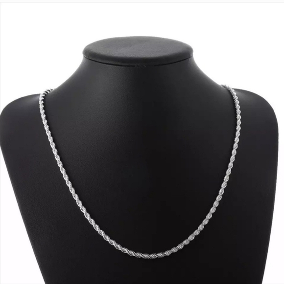 Unisex Plated Sterling Silver 4mm Twisted Rope chain Necklace 19" - Picture 6 of 8